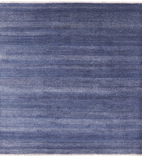 Blue Square Savannah Grass Handmade Wool & Silk Rug - 8' 1" X 8' 5" - Golden Nile