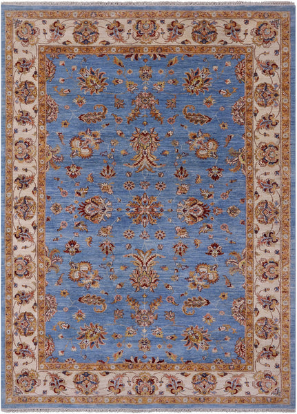 Blue Persian Tabriz Hand Knotted Wool Rug - 6' 11" X 9' 7" - Golden Nile