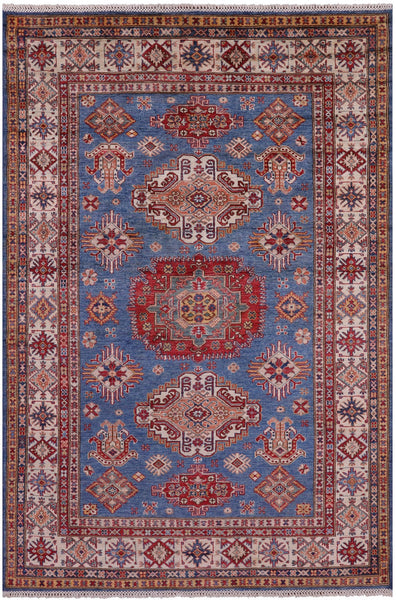 Blue Super Kazak Hand Knotted Wool Rug - 5' 6" X 8' 2" - Golden Nile