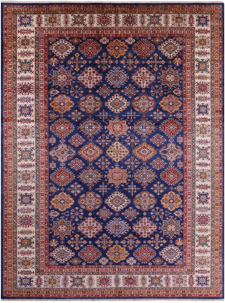 Blue Super Kazak Hand Knotted Wool Rug - 13' 0" X 17' 1" - Golden Nile