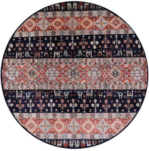 Round Tribal Persian Gabbeh Hand Knotted Wool Rug - 6' 7" X 6' 7" - Golden Nile