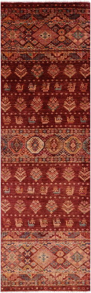Tribal Persian Gabbeh Hand Knotted Wool Runner Rug - 2' 10" X 9' 10" - Golden Nile