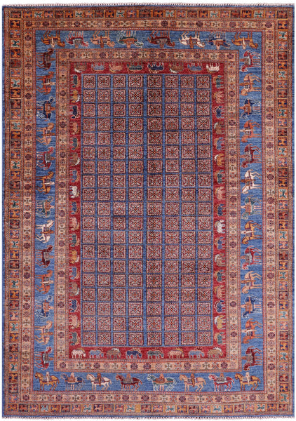 Antiqued Pazyryk Historical Design Hand Knotted Wool Rug - 6' 7" X 9' 6" - Golden Nile