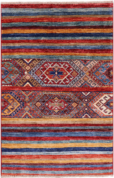 Khorjin Persian Gabbeh Hand Knotted Wool Rug - 2' 8" X 4' 0" - Golden Nile