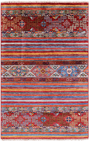 Khorjin Persian Gabbeh Handmade Wool Rug - 3' 2" X 4' 11" - Golden Nile