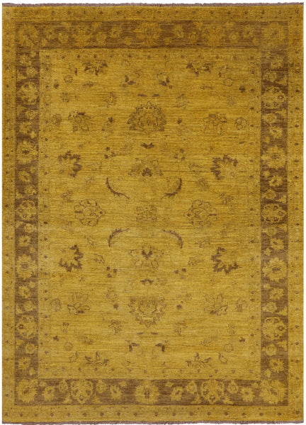 Gold Full Pile Overdyed Handmade Wool Rug - 5' 5" X 7' 4" - Golden Nile