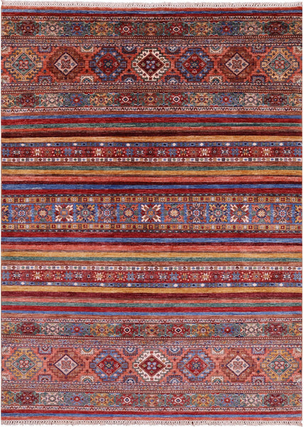 Khorjin Persian Gabbeh Hand Knotted Wool Rug - 5' 9" X 7' 10" - Golden Nile