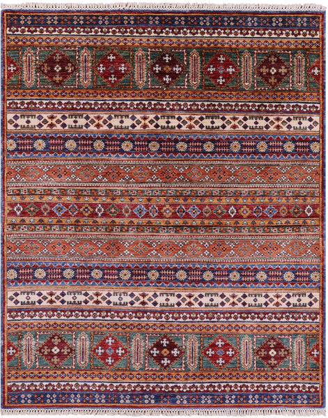 Khorjin Persian Gabbeh Hand Knotted Wool Rug - 5' 0" X 6' 3" - Golden Nile