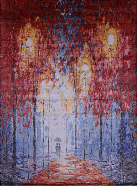 Contemporary Handmade 100% Silk Rug - 8' 9" X 12' 0" - Golden Nile