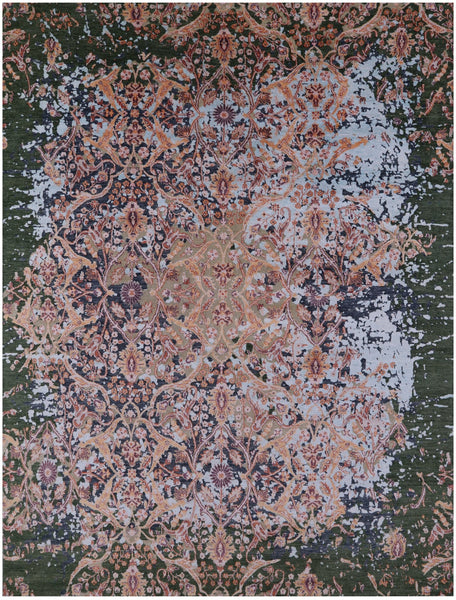 Contemporary Hand Knotted Wool & Silk Rug - 8' 0" X 10' 6" - Golden Nile