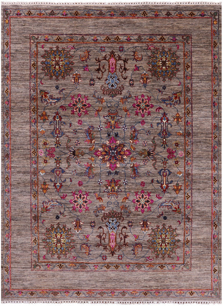 Persian Tabriz Hand Knotted Wool Rug - 5' 0" X 6' 7" - Golden Nile