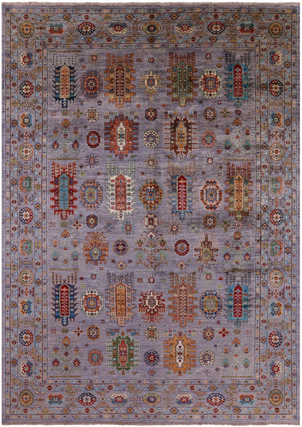 Grey Tribal Persian Hand Knotted Wool Rug - 6' 9" X 9' 8" - Golden Nile