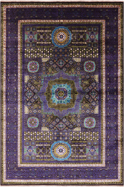 Geometric Persian Mamluk Hand Knotted Wool Rug - 6' 7" X 9' 10" - Golden Nile