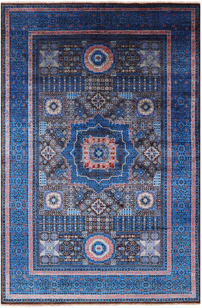 Brown Geometric Persian Mamluk Hand Knotted Wool Rug - 6' 8" X 9' 9" - Golden Nile