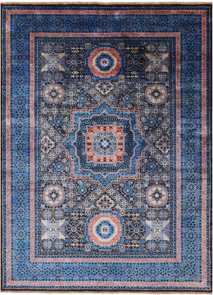 Brown Geometric Persian Mamluk Hand Knotted Wool Rug - 5' 8" X 7' 9" - Golden Nile