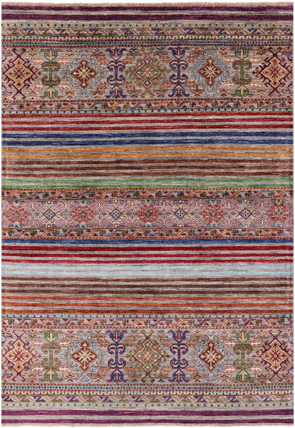 Khorjin Persian Gabbeh Hand Knotted Wool Rug - 5' 0" X 6' 11" - Golden Nile