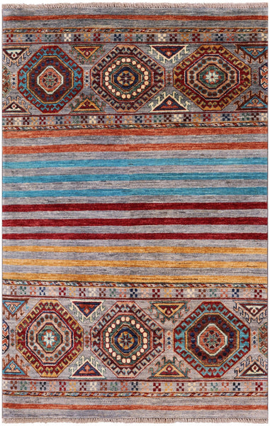 Khorjin Persian Gabbeh Handmade Wool Rug - 3' 4" X 5' 1" - Golden Nile