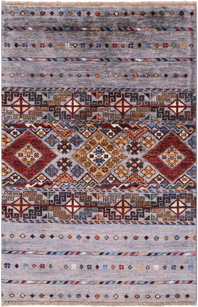 Grey Khorjin Persian Gabbeh Handmade Wool Rug - 2' 8" X 4' 1" - Golden Nile