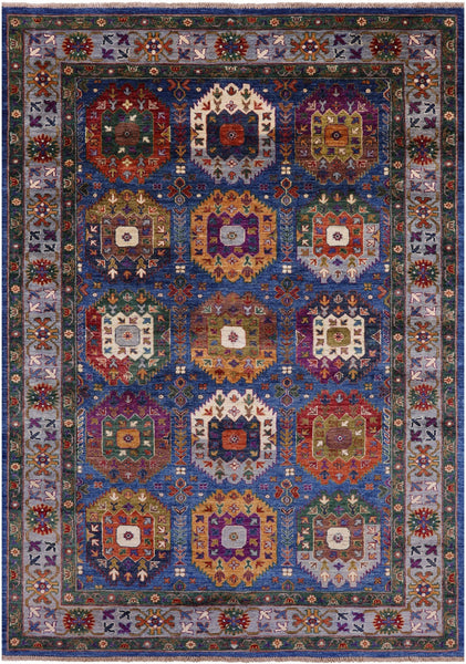 Blue Turkmen Ersari Hand Knotted Wool Rug - 5' 6" X 8' 0" - Golden Nile