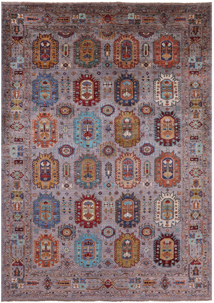 Grey Turkmen Ersari Hand Knotted Wool Rug - 6' 8" X 9' 5" - Golden Nile