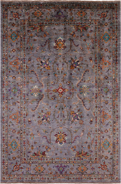 Grey Peshawar Hand Knotted Wool Rug - 5' 6" X 8' 5" - Golden Nile