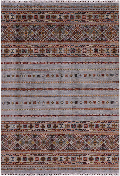 Khorjin Persian Gabbeh Hand Knotted Wool Rug - 4' 2" X 5' 11" - Golden Nile
