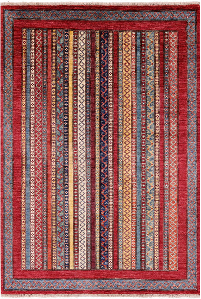 Shall Persian Gabbeh Handmade Wool Rug - 4' 0" X 5' 9" - Golden Nile