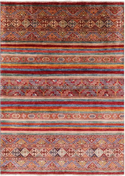 Khorjin Persian Gabbeh Hand Knotted Wool Rug - 4' 10" X 6' 8" - Golden Nile