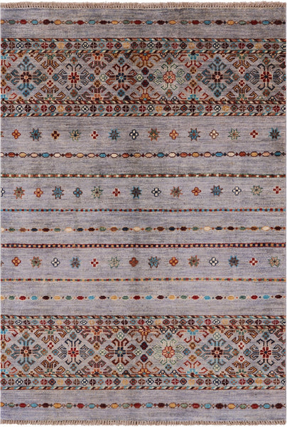 Khorjin Persian Gabbeh Hand Knotted Wool Rug - 3' 5" X 4' 11" - Golden Nile