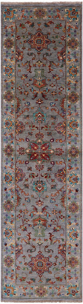 Grey Peshawar Hand Knotted Wool Runner Rug - 2' 8" X 9' 10" - Golden Nile