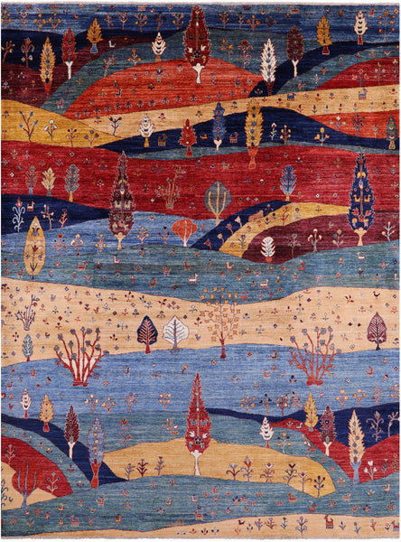 Tribal Persian Gabbeh Hand Knotted Wool Rug - 9' 0" X 12' 2" - Golden Nile