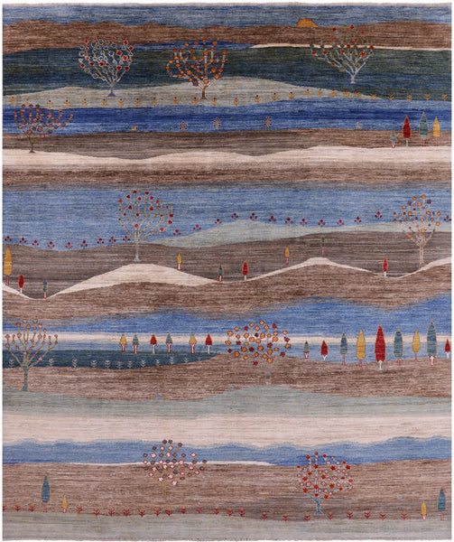 Tribal Persian Gabbeh Handmade Wool Rug - 8' 0" X 9' 9" - Golden Nile