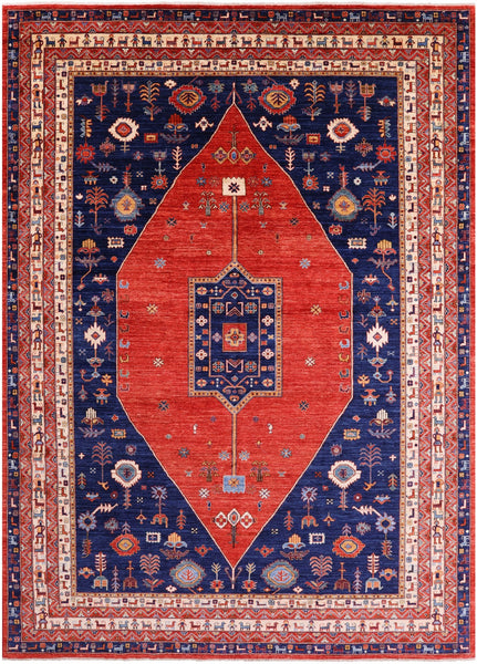 Red Persian Fine Serapi Hand Knotted Wool Rug - 9' 11" X 13' 9" - Golden Nile