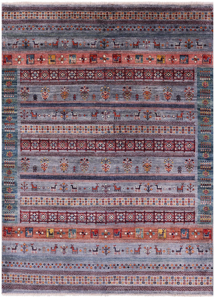 Tribal Persian Gabbeh Handmade Wool Rug - 4' 10" X 6' 6" - Golden Nile