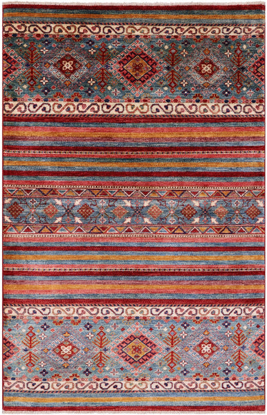 Khorjin Persian Gabbeh Hand Knotted Wool Rug - 3' 11" X 6' 0" - Golden Nile