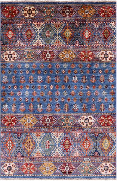 Blue Khorjin Persian Gabbeh Hand Knotted Wool Rug - 3' 10" X 5' 10" - Golden Nile