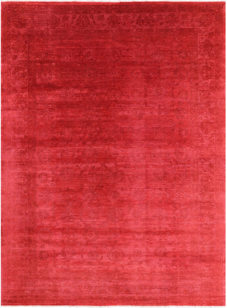 Red Full Pile Overdyed Hand Knotted Wool Rug - 9' 10" X 13' 8" - Golden Nile