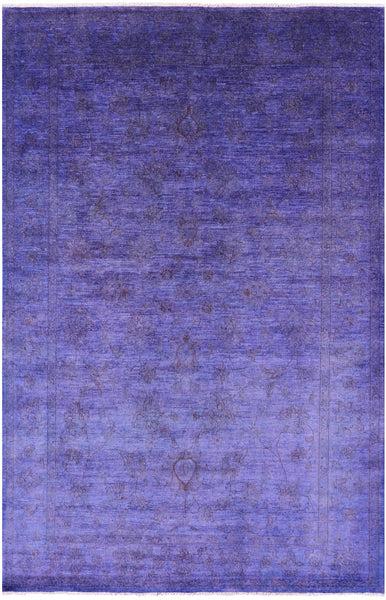 Purple Full Pile Overdyed Hand Knotted Wool Rug - 6' 6" X 10' 0" - Golden Nile