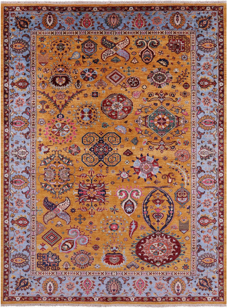 Gold Persian Tabriz Hand Knotted Wool Rug - 8' 2" X 11' 4" - Golden Nile