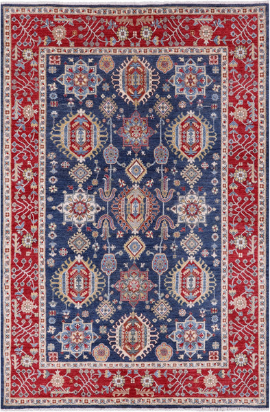 Blue Persian Fine Serapi Hand Knotted Wool Rug - 6' 8" X 9' 8" - Golden Nile