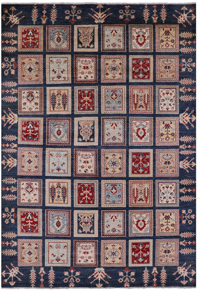 Blue Garden Design Persian Handmade Wool Rug - 6' 7" X 9' 7" - Golden Nile