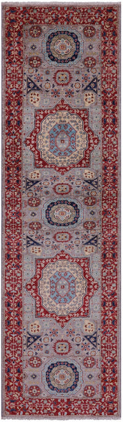 Geometric Persian Mamluk Hand Knotted Wool Runner Rug - 2' 9" X 9' 9" - Golden Nile