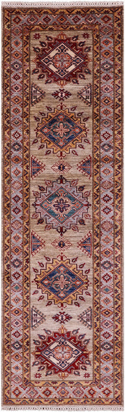 Super Kazak Hand Knotted Wool Runner Rug - 2' 8" X 9' 1" - Golden Nile