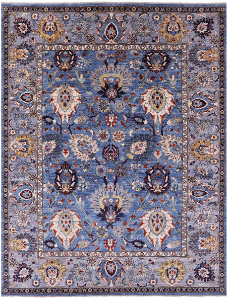 Blue Persian Fine Serapi Handmade Wool Rug - 9' 1" X 11' 7" - Golden Nile