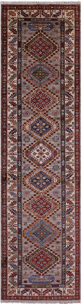 Super Kazak Hand Knotted Wool Runner Rug - 2' 7" X 9' 8" - Golden Nile