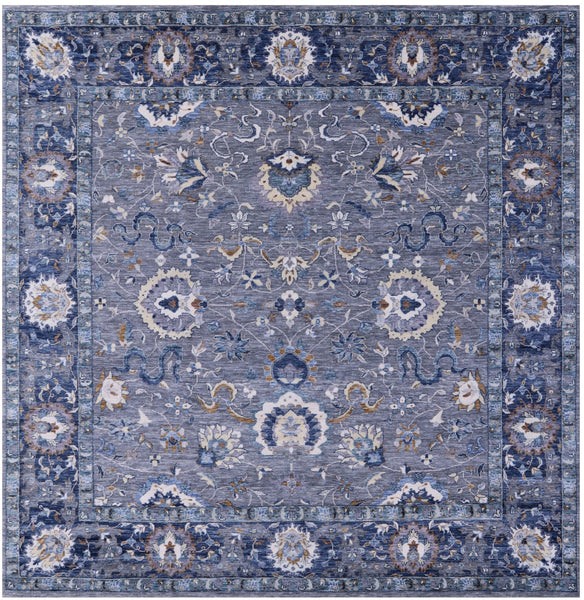 Grey Square Persian Handmade Wool Rug - 9' 0" X 9' 0" - Golden Nile