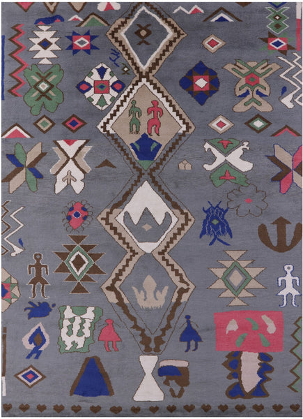 Grey Tribal Moroccan Hand Knotted Wool Rug - 10' 2" X 14' 1" - Golden Nile