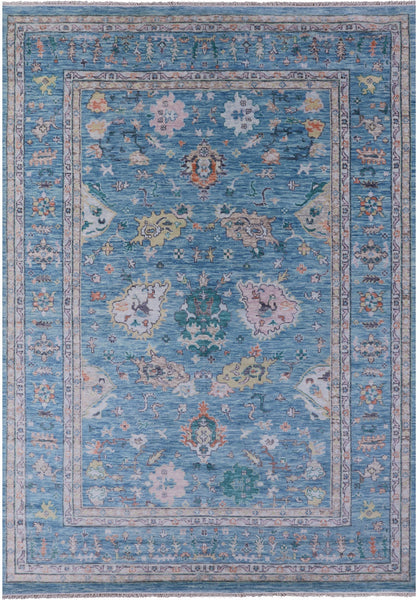 Blue Turkish Oushak Hand Knotted Wool Rug - 10' 3" X 14' 2" - Golden Nile