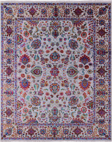 Grey Persian Hand Knotted Wool & Silk Rug - 8' 2" X 10' 1" - Golden Nile