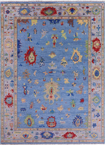 Blue Turkish Oushak Hand Knotted Wool Rug - 9' 0" X 12' 9" - Golden Nile